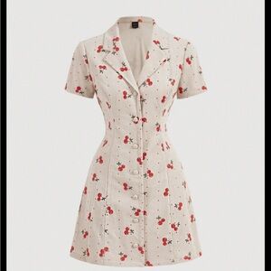Cherry Print Button-Up Corduroy Dress Size M